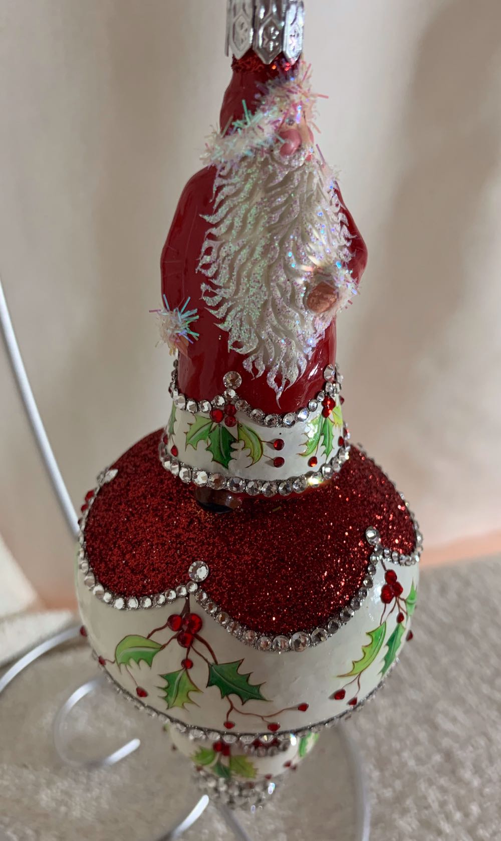 Charming, Red Glitter, Scalloped Frieze Of Green Holly - General Line (Santa) ornament collectible - Main Image 2