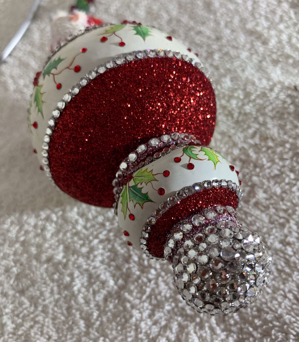 Charming, Red Glitter, Scalloped Frieze Of Green Holly - General Line (Santa) ornament collectible - Main Image 3