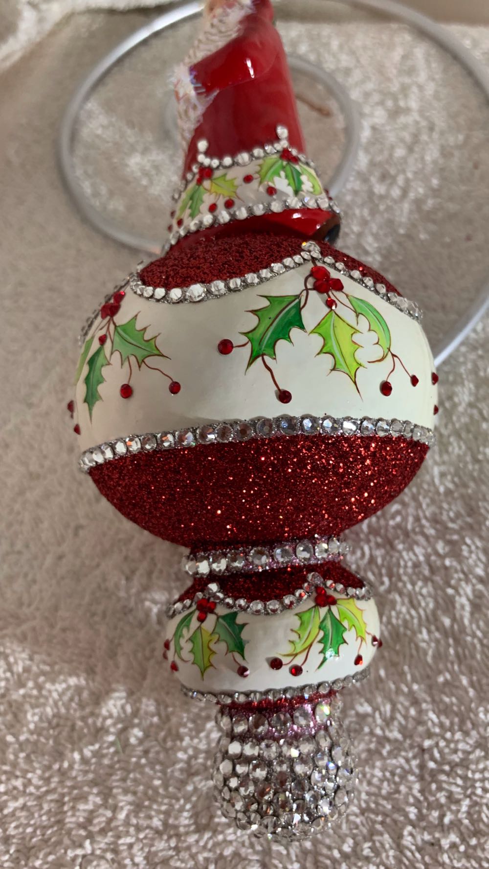 Charming, Red Glitter, Scalloped Frieze Of Green Holly - General Line (Santa) ornament collectible - Main Image 4
