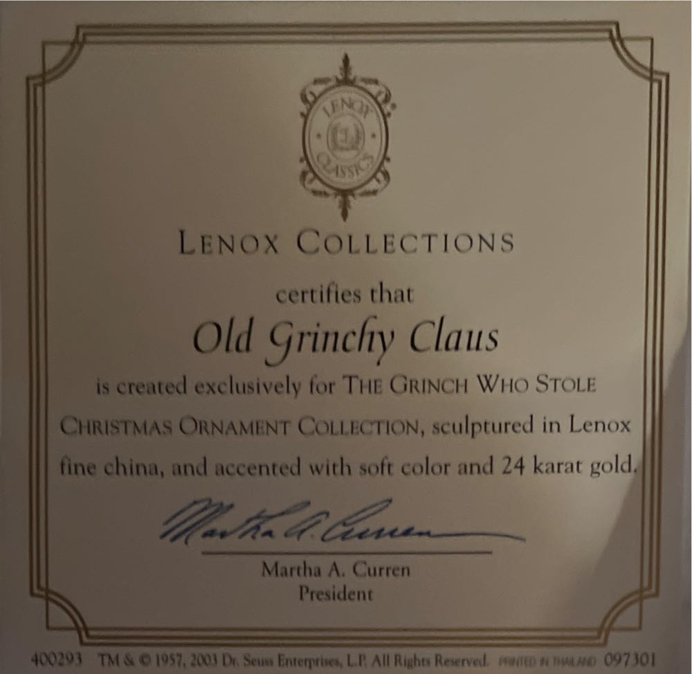 Lenox Old Grinchy Claus - The Grinch (Dr. Seuss) ornament collectible - Main Image 2