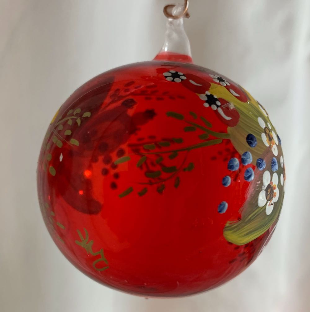 Hand Painted Floral on Clear Red Glass  (Christmas Tree Ornament) ornament collectible - Main Image 3