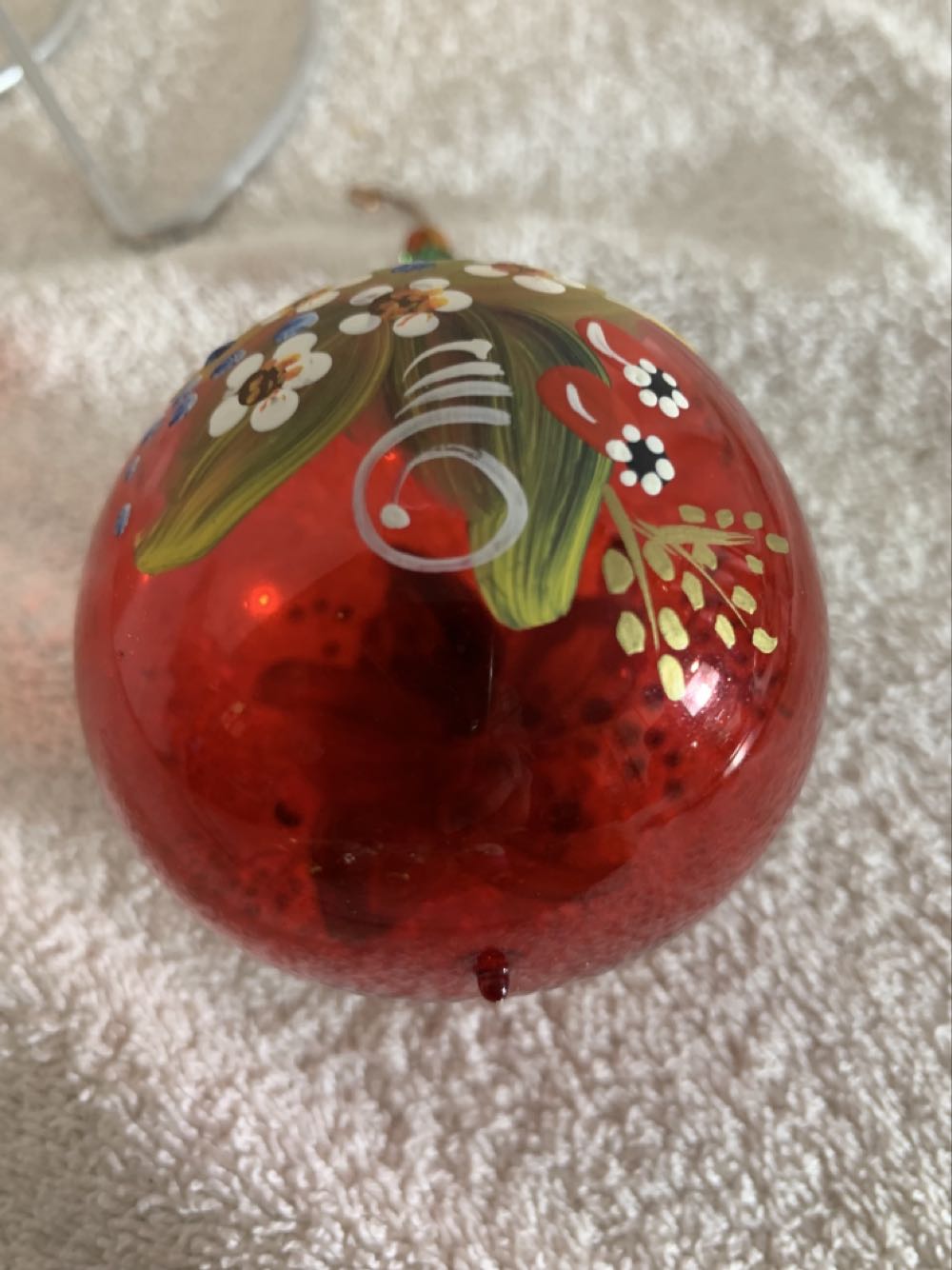 Hand Painted Floral on Clear Red Glass  (Christmas Tree Ornament) ornament collectible - Main Image 4