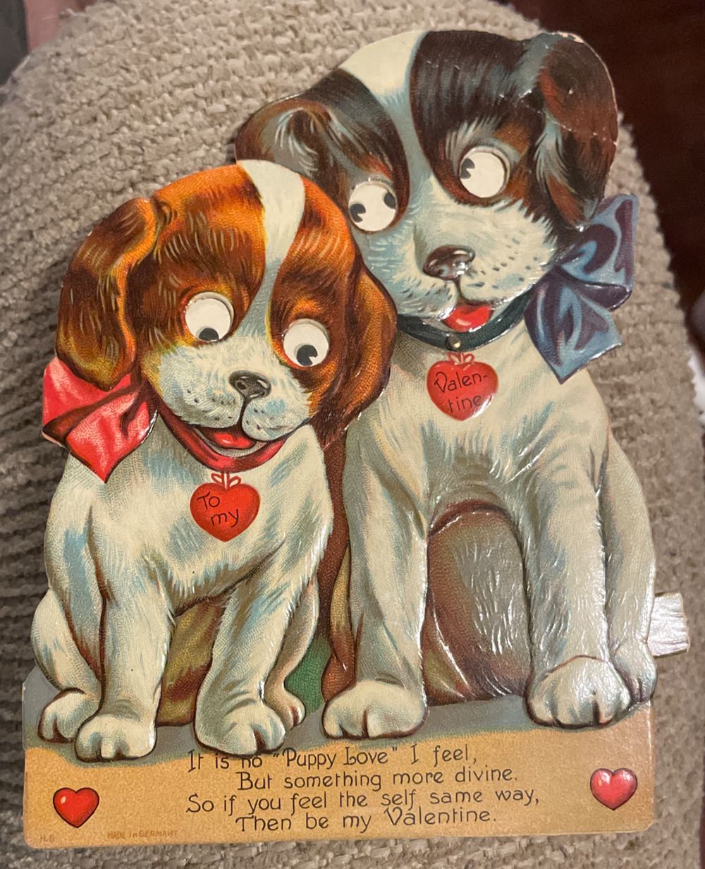 Germany - Valentine - Flat - Mechanical - Two Dogs - Eyes Move - Mechanical (Valentine) ornament collectible - Main Image 1