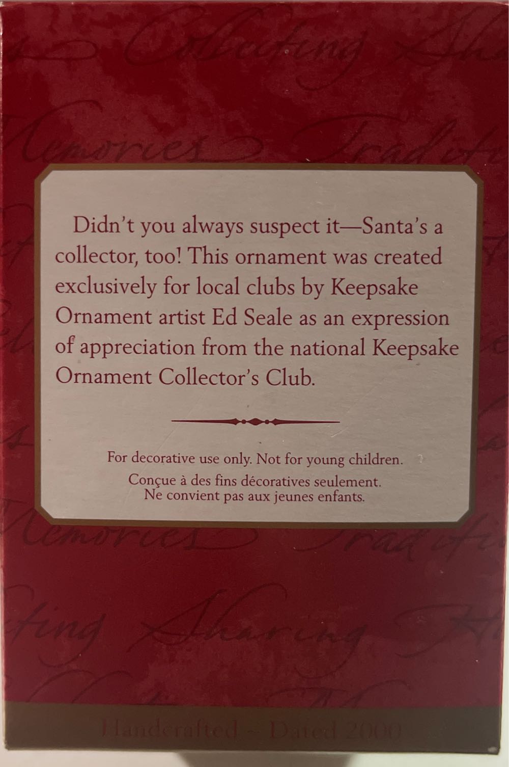 Hallmark Keepsake Ornament Club. Member Exclusive. 2001. The Proud Collector. Designed By Ed Seale. - KOC Collector’s Club Member Exclusive (The Proud Collector) ornament collectible - Main Image 3