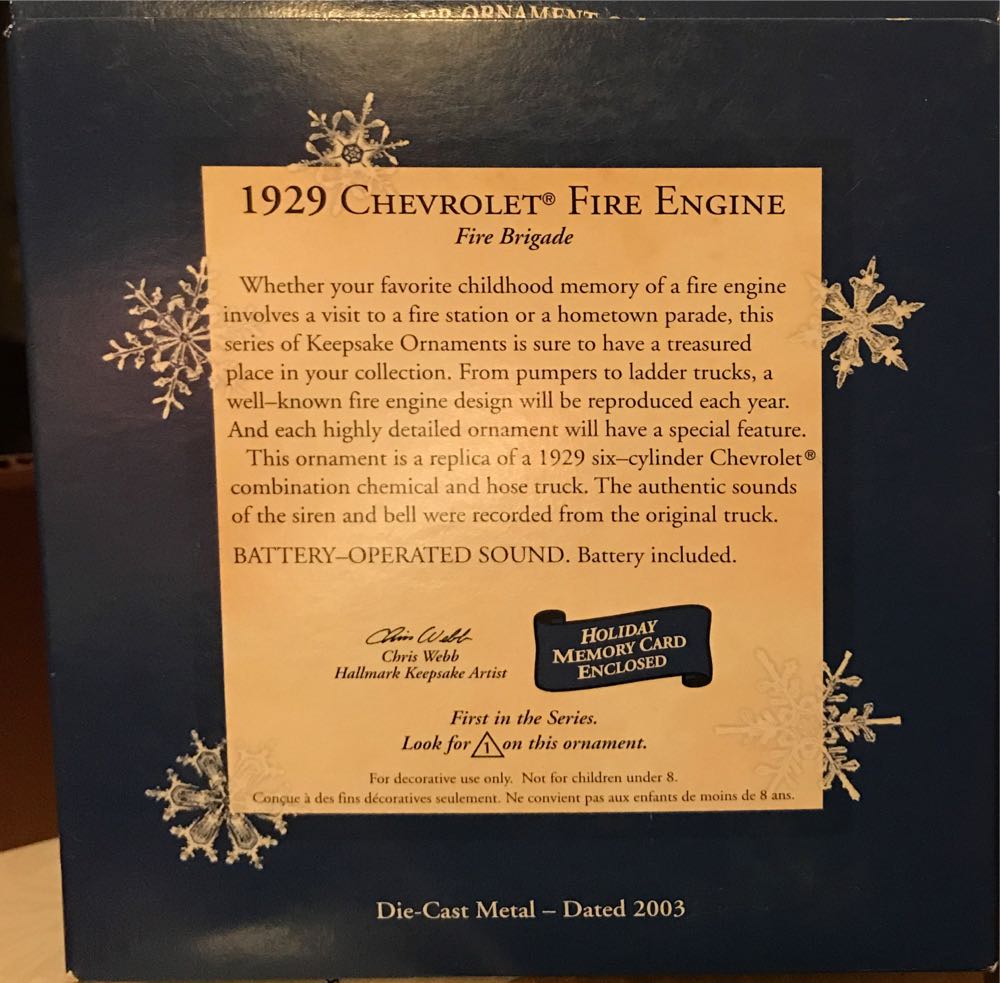 1929 Chevrolet Fire Engine - Fire Brigade (Fire engines) ornament collectible [Barcode 015012752892] - Main Image 2