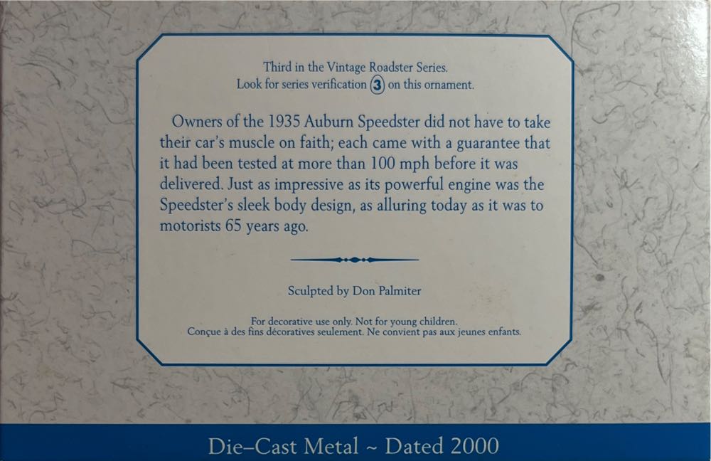 Vintage Roadsters #3 1935 Auburn Speedster - Collectors Series (Collector Series) ornament collectible [Barcode 015012554809] - Main Image 2