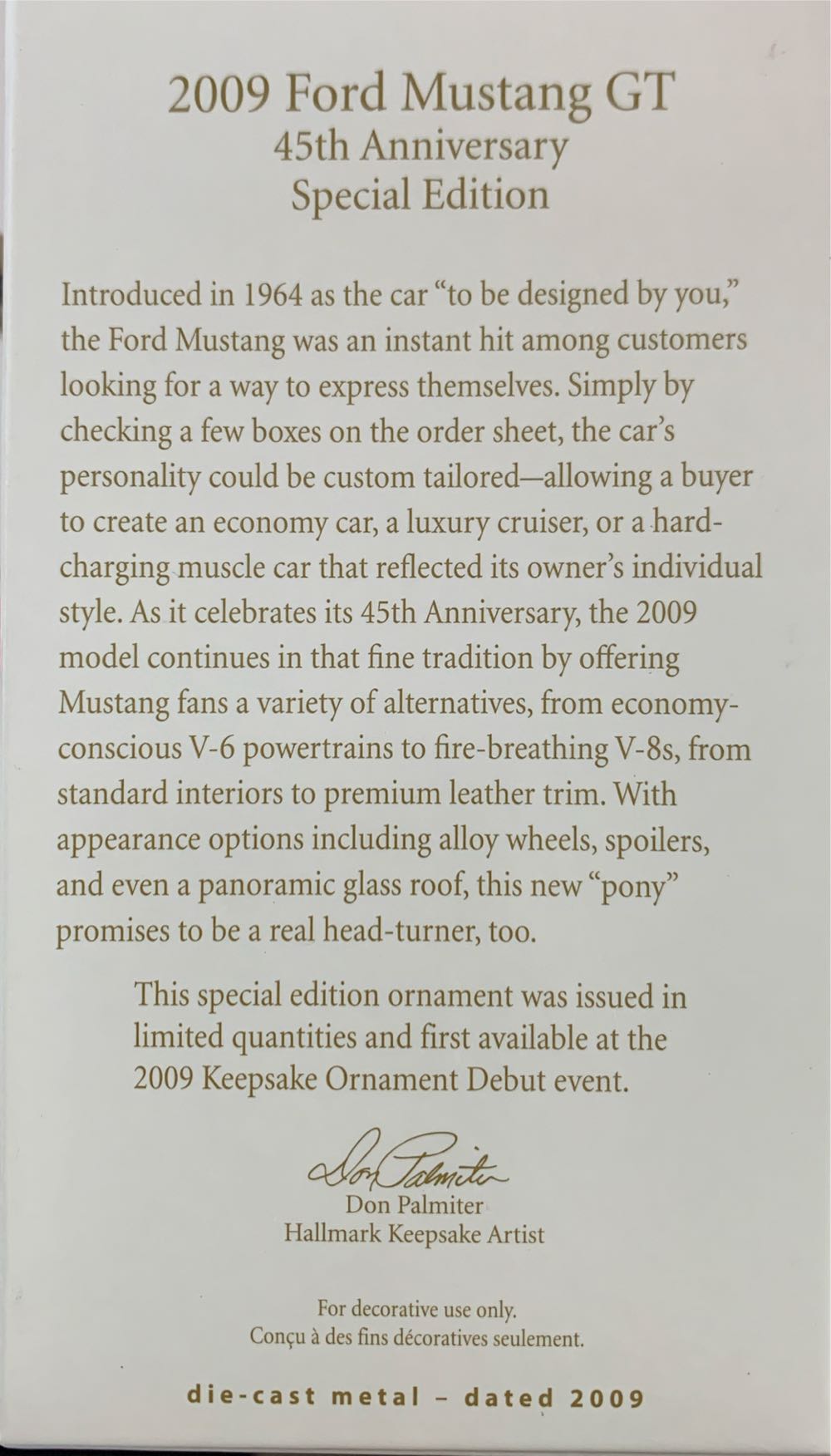 2009 Ford Mustang 45th Anniversary Special Edition  ornament collectible [Barcode 795902112257] - Main Image 2