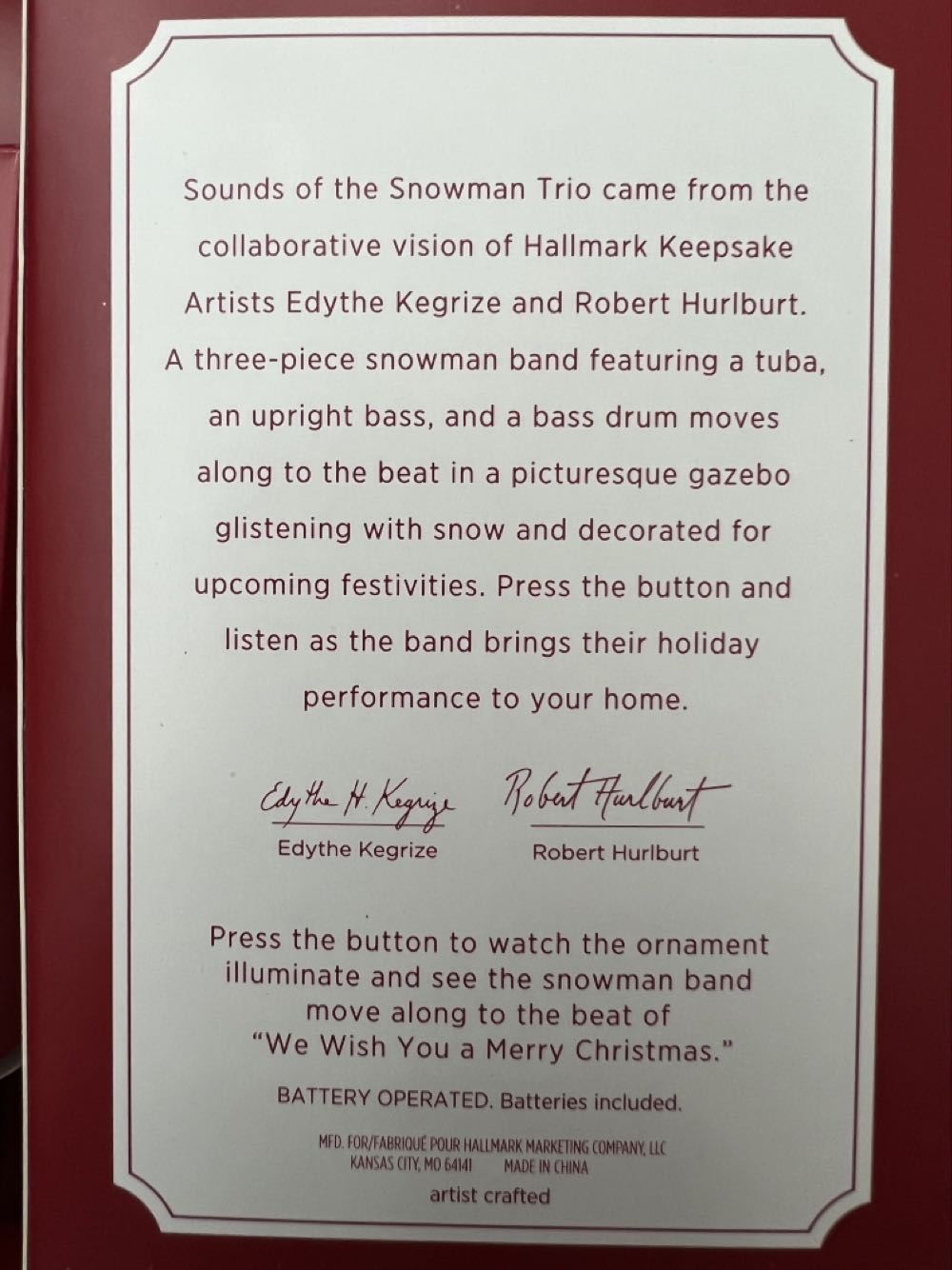 KOC Snowman Band  ornament collectible - Main Image 2