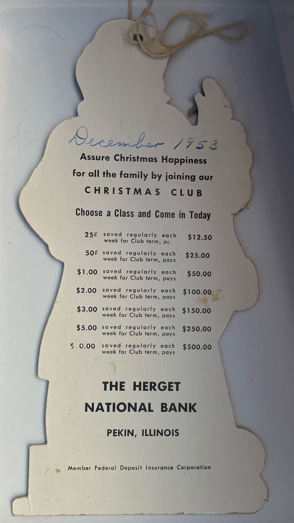 Promotional - 1953 - Christmas Club - Santa Ornament - Christmas Club (Promotional) ornament collectible - Main Image 2