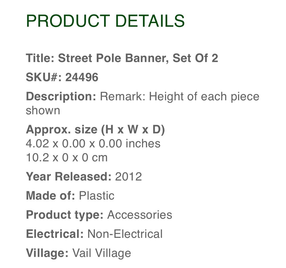 Street Pole Banner #24496 - Lemax Vail Village (Accessories) ornament collectible [Barcode 728162244963] - Main Image 2