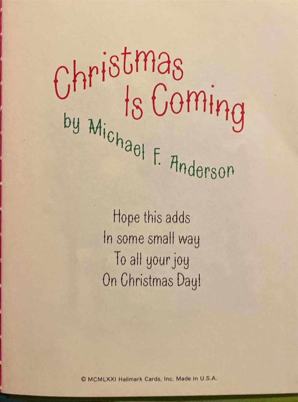 Book - Christmas Is Coming - Poetry (By Michael J. Anderson) ornament collectible - Main Image 2