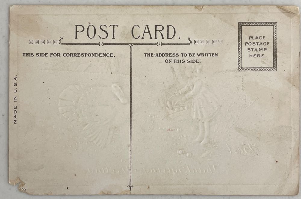 Postcard - Thanksgiving - Girl With Turkey - Thanksgiving (Postcard) ornament collectible - Main Image 2