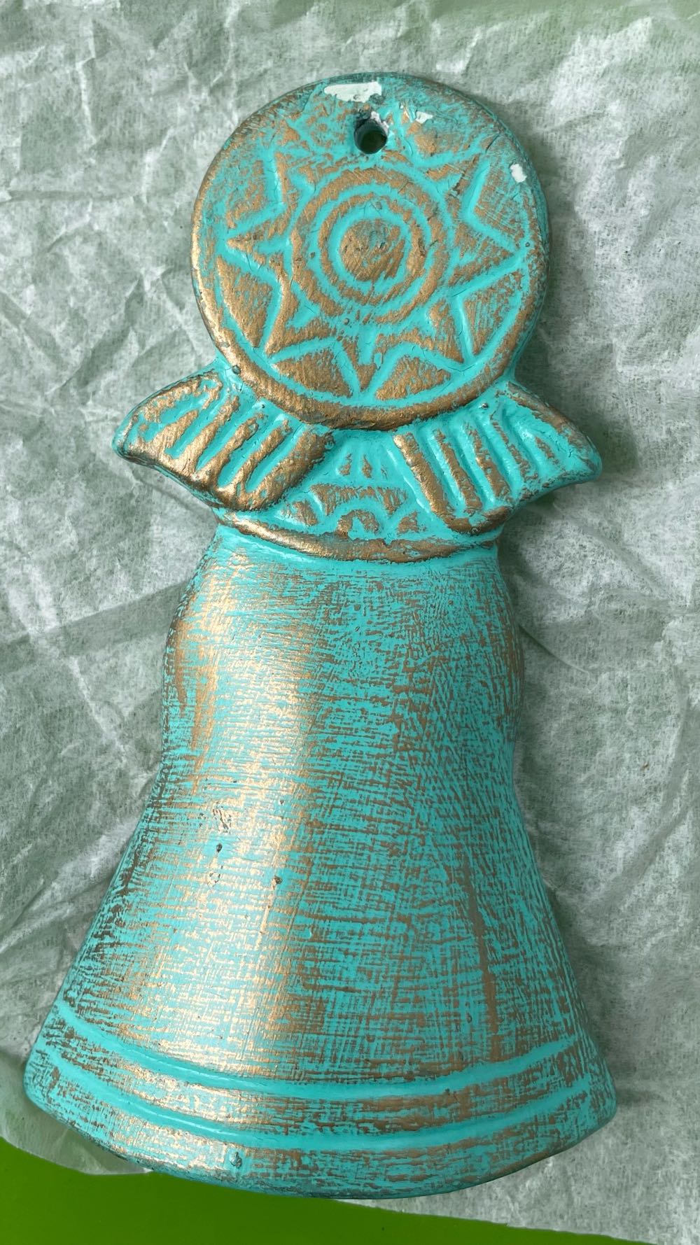 Ceramic - Duncan - Flat Angel - #1075 - Turquoise & Gold - Angel (Ceramic) ornament collectible - Main Image 2