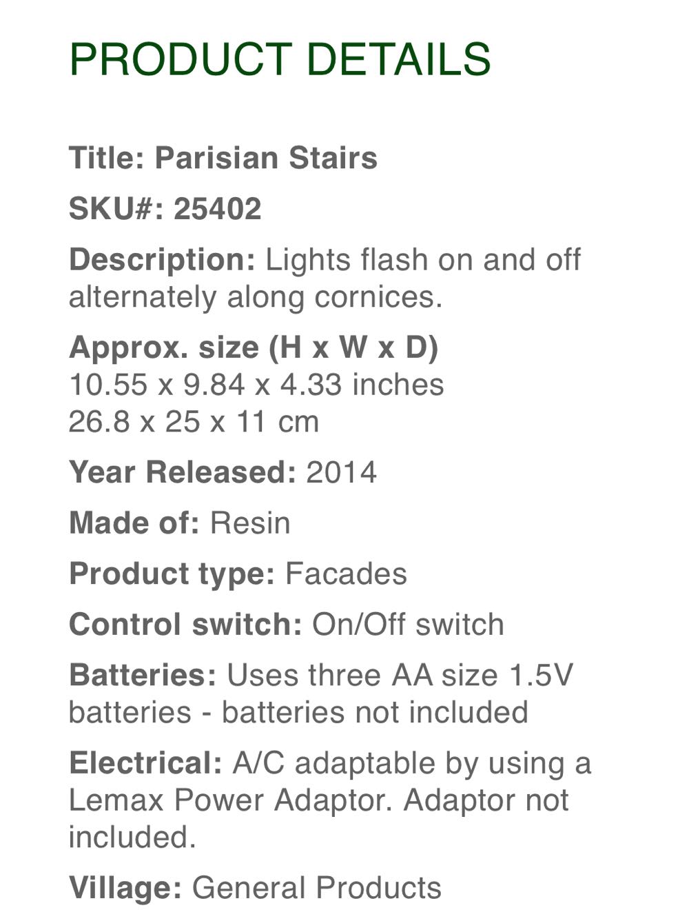 Parisian Stairs Facade #25402 - Caddington (Facade) ornament collectible [Barcode 728162254023] - Main Image 3