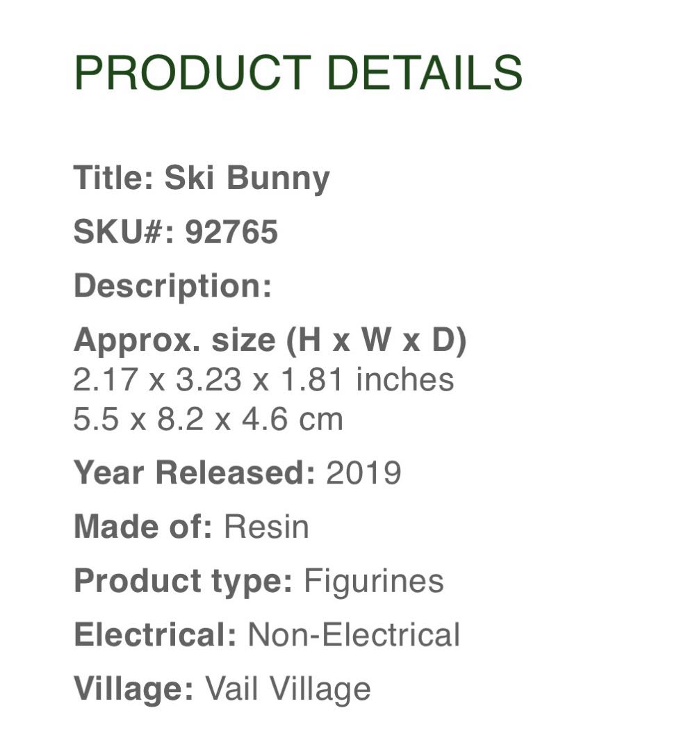 Ski Bunny #92765 - Vail Village (Figurine) ornament collectible [Barcode 728162927651] - Main Image 2