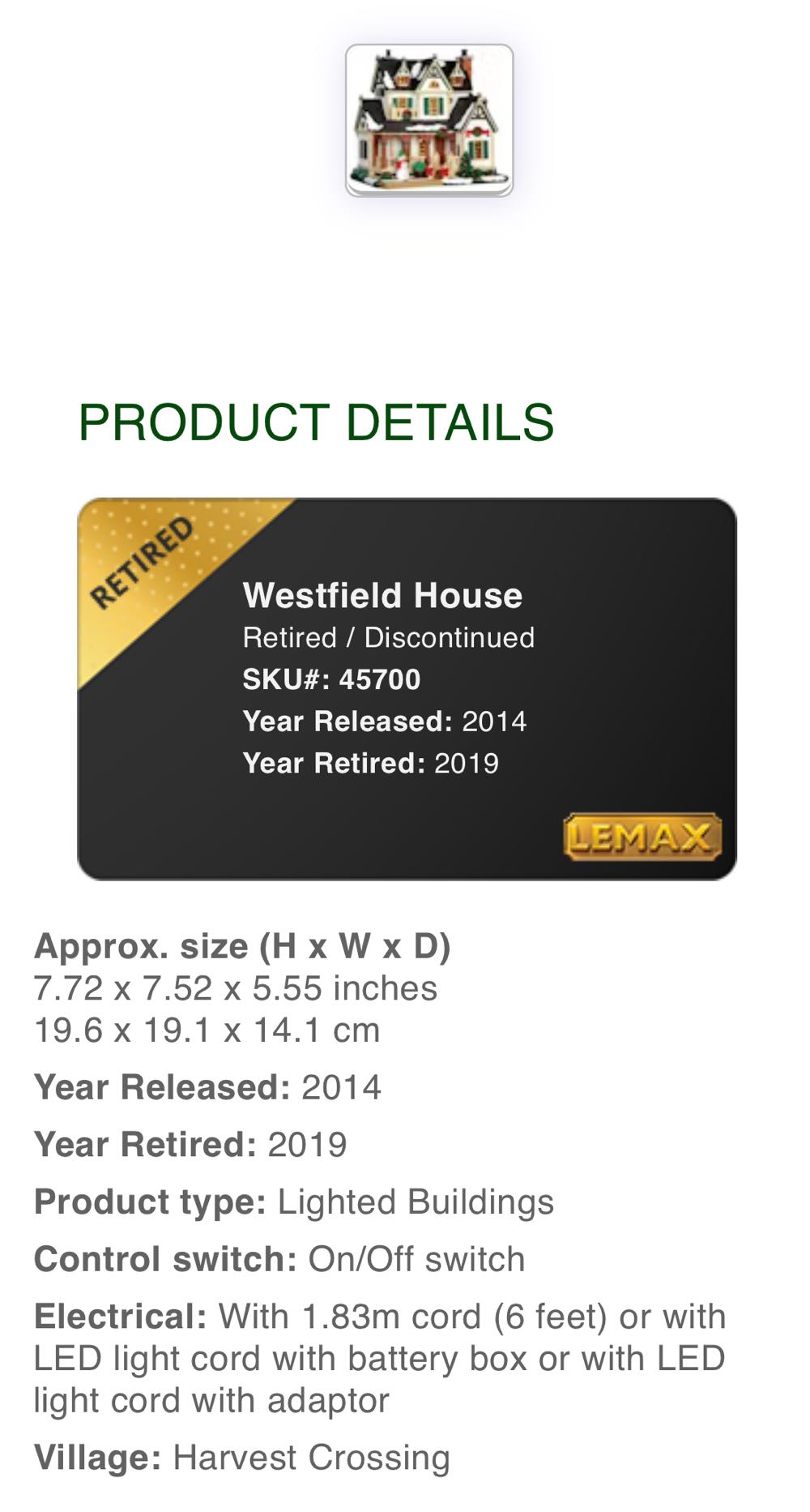 Westfield House  ornament collectible [Barcode 728162457004] - Main Image 2