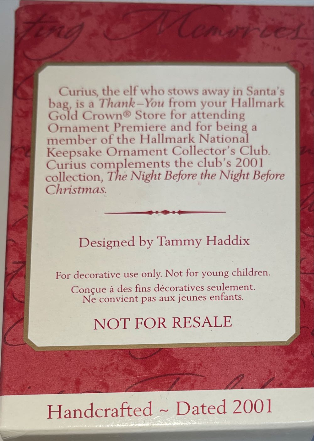 Night Before Christmas- Curious The Elf (KOC Club)  (The Night Before the Night Before Christmas 2001) ornament collectible - Main Image 4