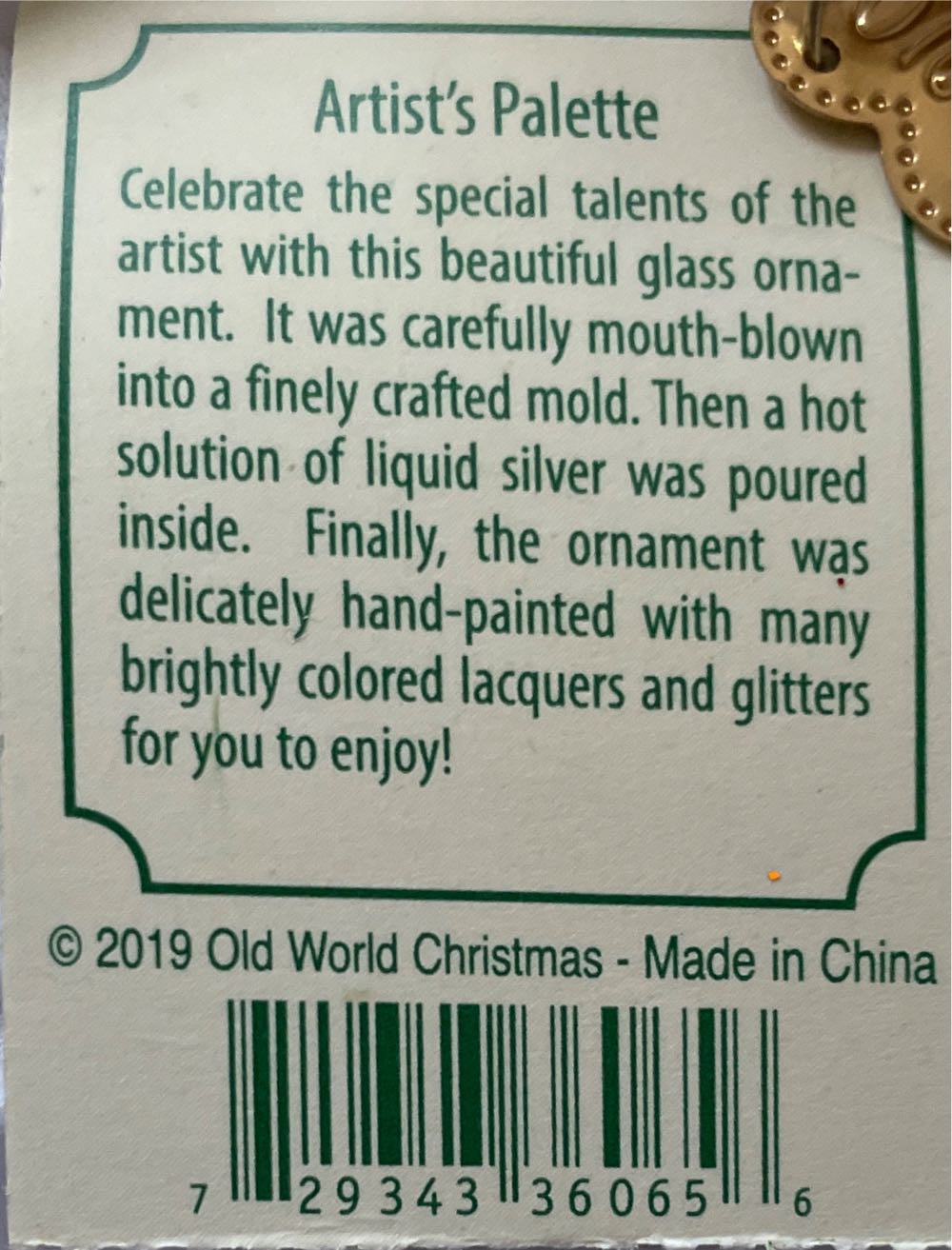 Old World Christmas Ornaments: Artist’s Palette Glass Blown Ornaments For Christmas Tree  (Favorite Things) ornament collectible [Barcode 729343360656] - Main Image 2