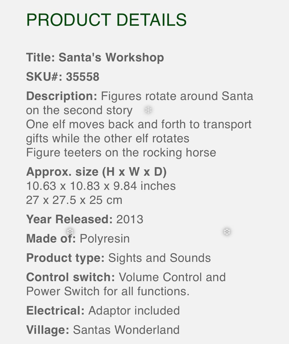 #35558 Santa’s Workshop  (Santa’s Wonderland) ornament collectible [Barcode 728162355584] - Main Image 3
