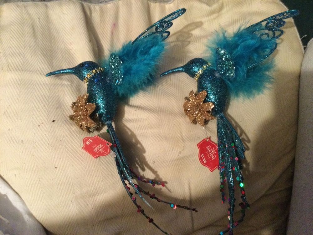 Hummingbird Teal with Gold Flower - Holiday Time ornament collectible - Main Image 3