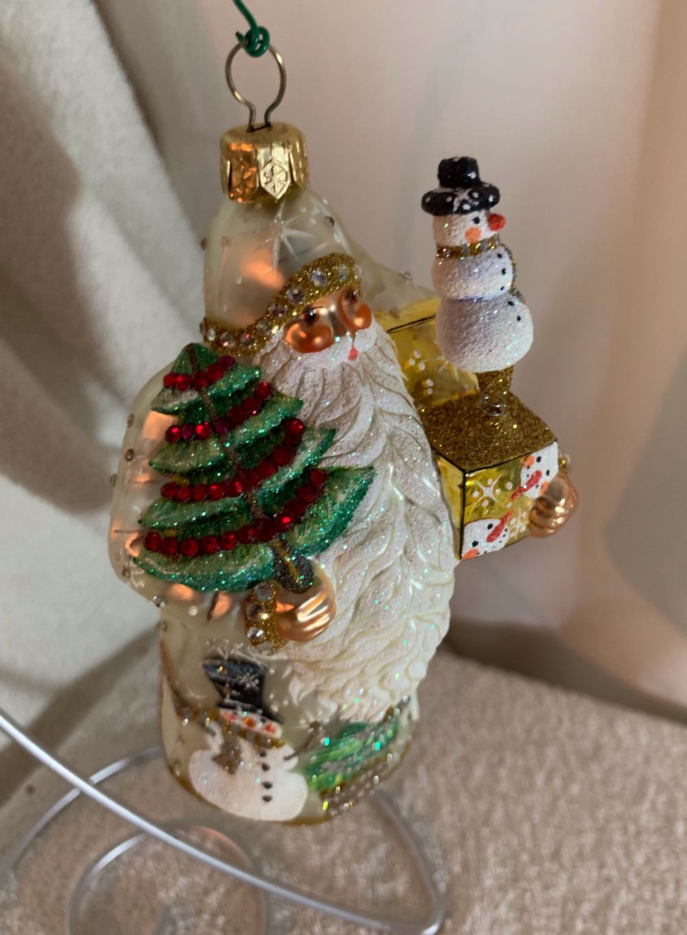 Surprise! Pearl W/ Red Crystal Swags On Tree - OOAK (Santa) ornament collectible - Main Image 2