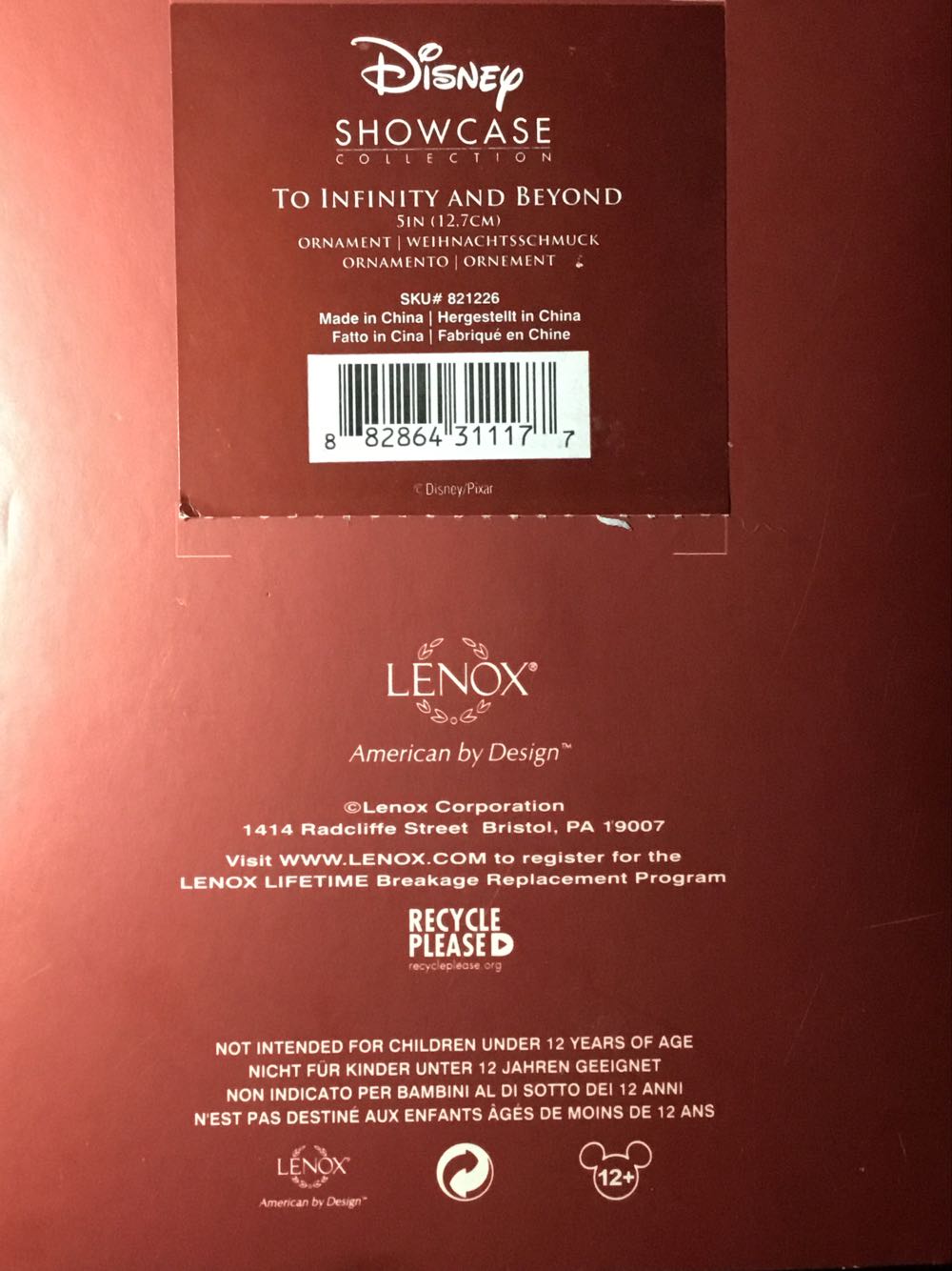 To Infinity And Beyond - Lenox: Disney Showcase Collection (Disney’s: Toy Story) ornament collectible [Barcode 882864311177] - Main Image 2