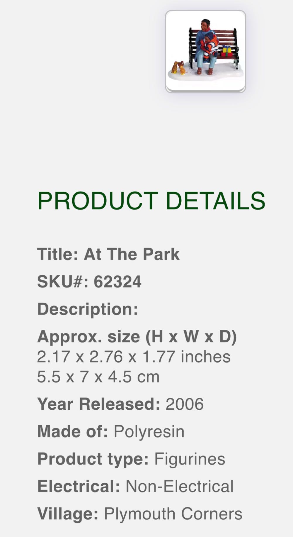 At The Park #62324 - Figurines (Figurines) ornament collectible [Barcode 728162623249] - Main Image 2