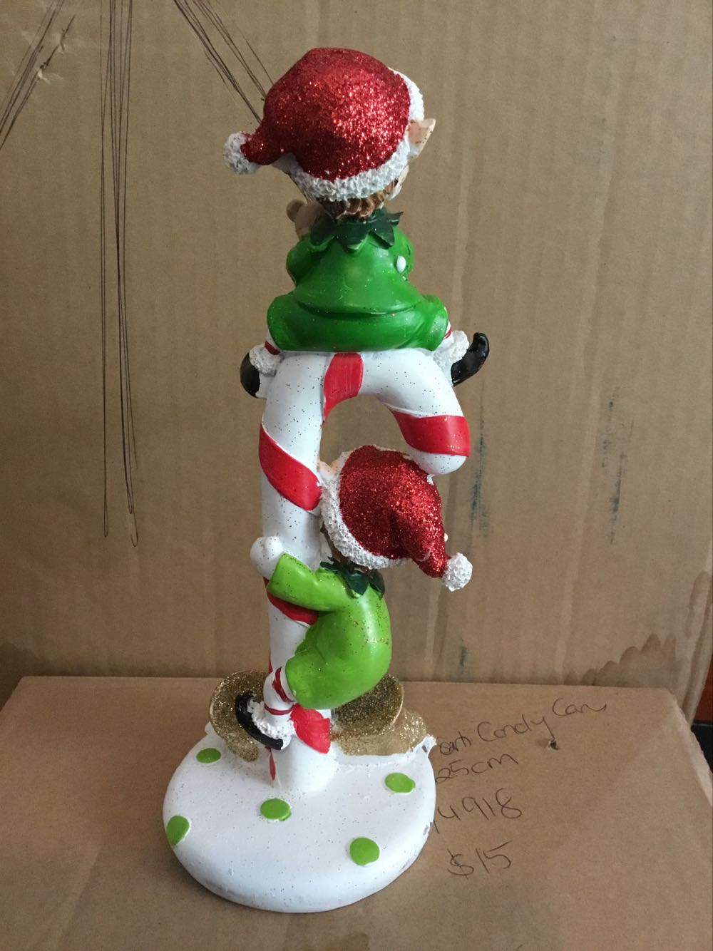 Elves Sitting And Climbing Candy Cane - Elves ornament collectible - Main Image 2