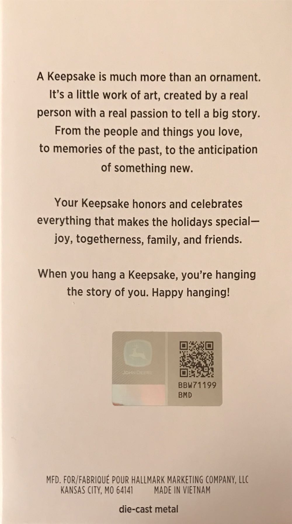 John Deere Model 2020 Row Crop Tractor - John Deere (Tractors) ornament collectible [Barcode 763795759521] - Main Image 3