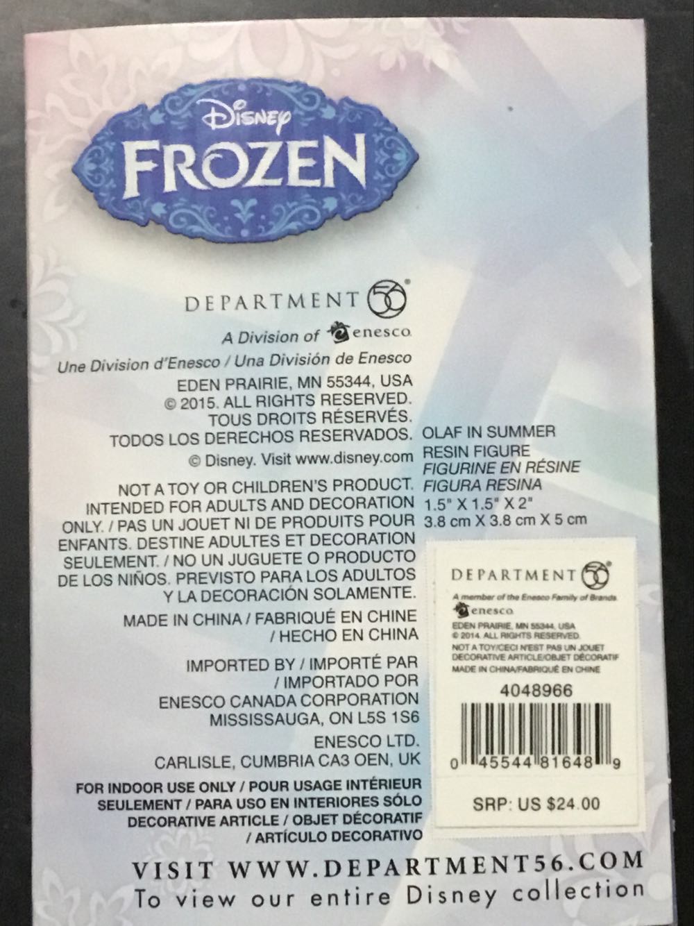 Olaf In Summer - Disney Frozen Village ornament collectible [Barcode 045544816489] - Main Image 3