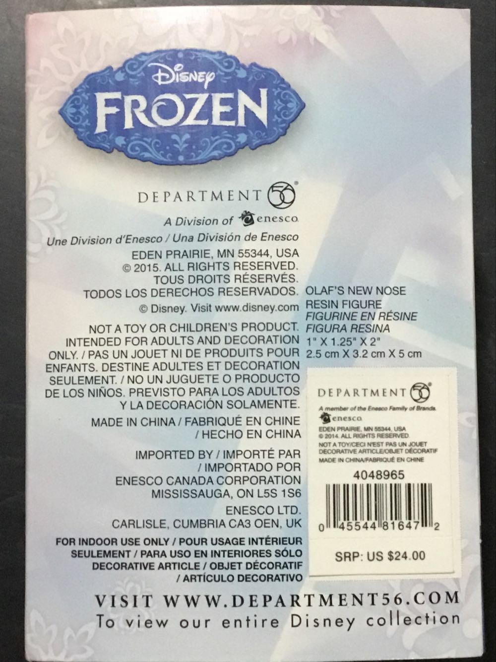 Olaf’s New Nose - Disney Frozen Village ornament collectible [Barcode 045544816472] - Main Image 3