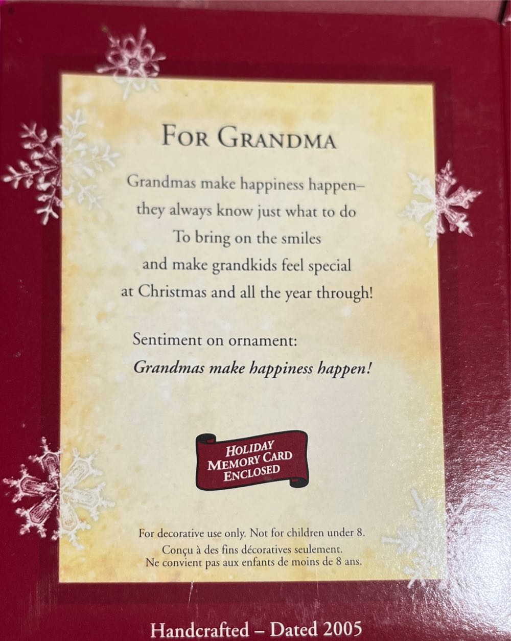 For Grandma - Grandma (Picture Ornament) ornament collectible [Barcode 015012859980] - Main Image 2