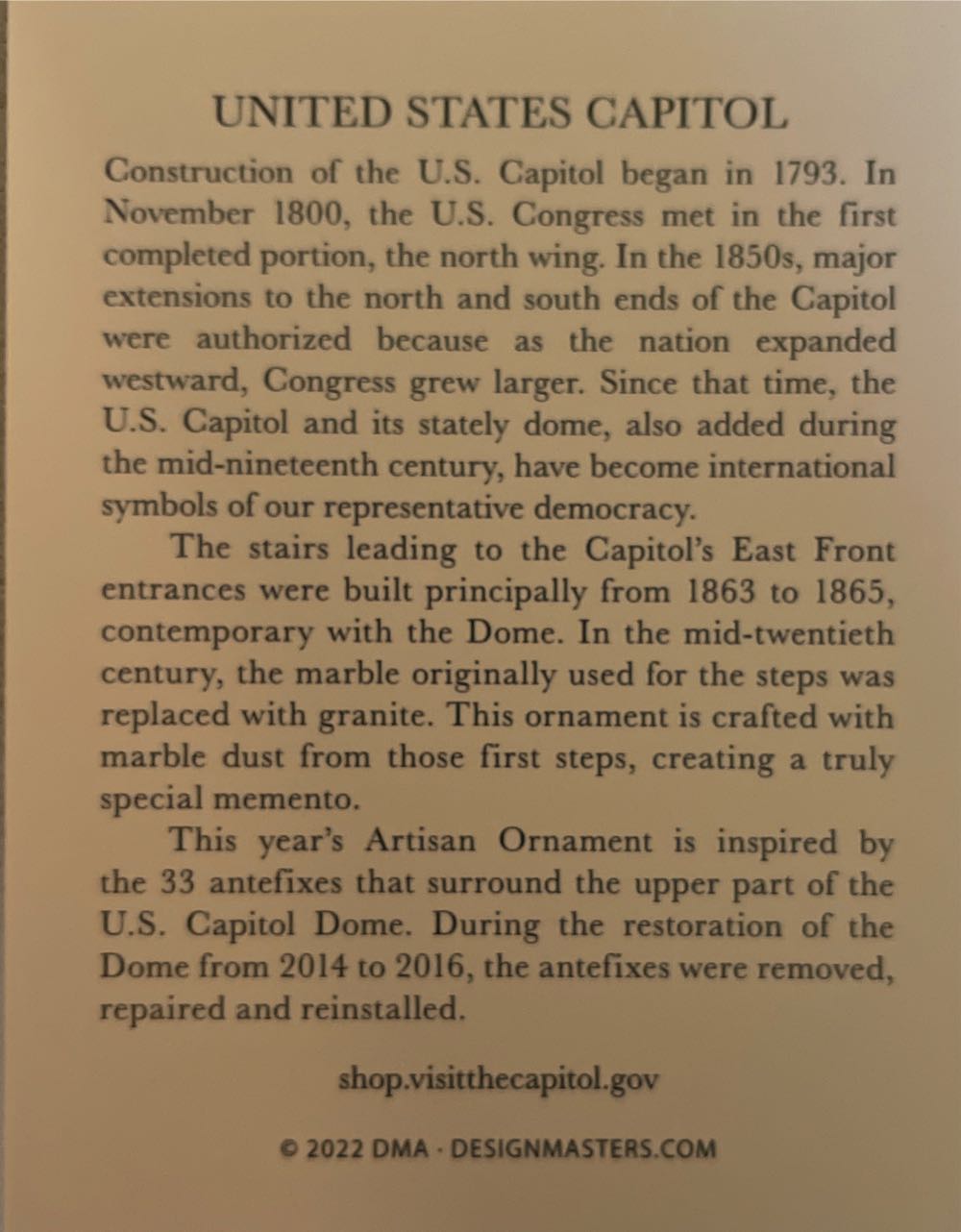 US Capitol Annual Artisan Collection  ornament collectible [Barcode 678598179615] - Main Image 3