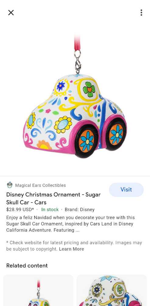 Disney Sugar Skull Car Ornament  ornament collectible - Main Image 2