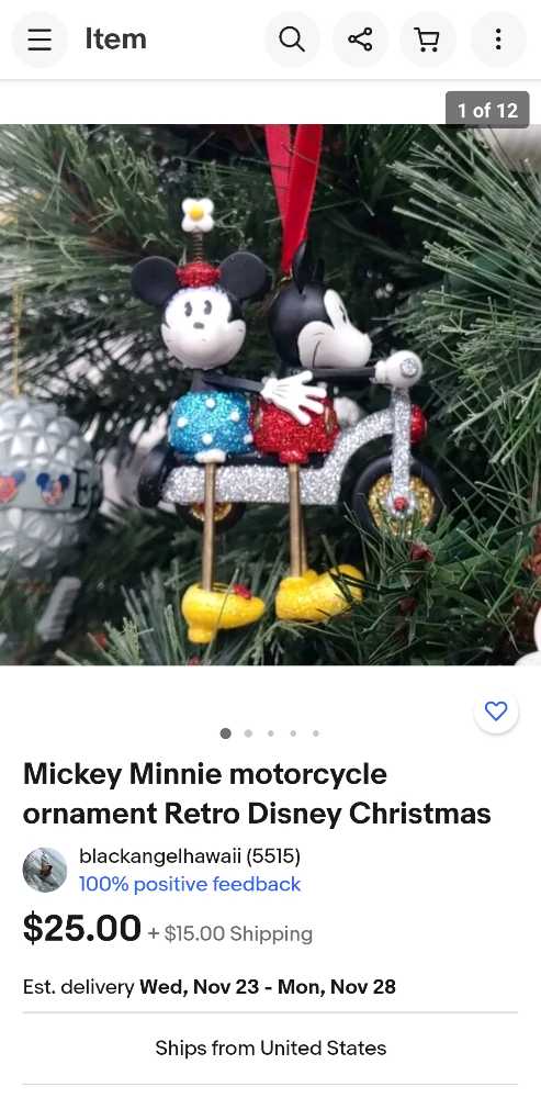 Mickey And Minnie Motorcycle Ornament  ornament collectible - Main Image 2