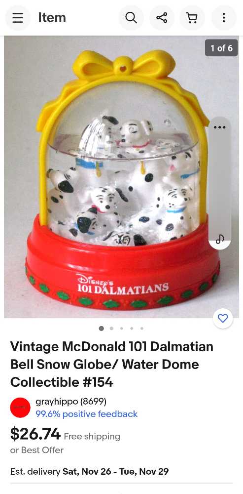 101 Dalmations Snowglobe Ornament McDonalds Exclusive - Disney’s 101 Dalmations ornament collectible - Main Image 4