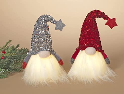 Gnome Holiday Figurine Light Up Christmas Gnome In Sequined Cap Grey 11 Inches High Battery Operated With Timer  ornament collectible [Barcode 687293627574] - Main Image 1