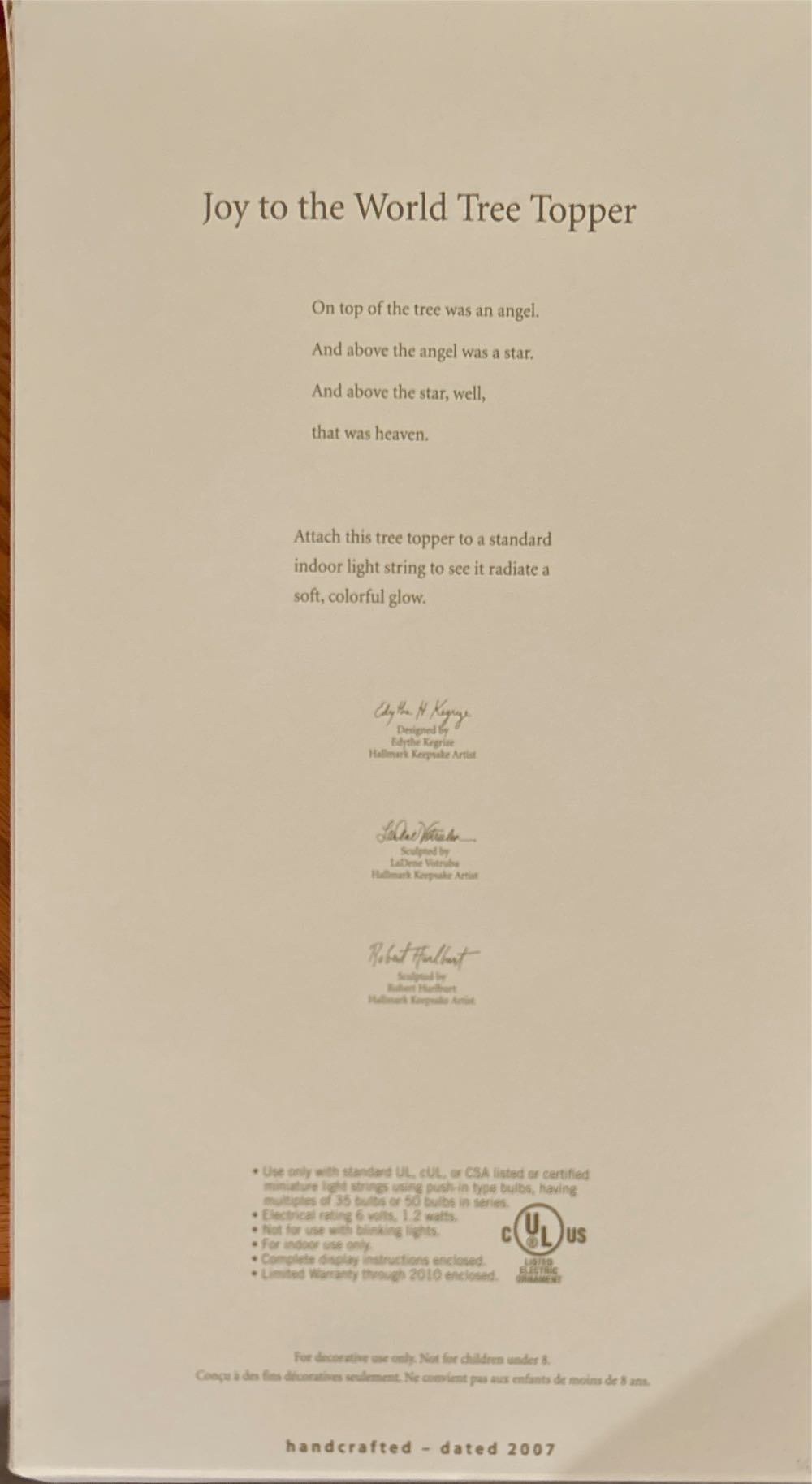 Joy To The World Tree Topper - Magic  - Angel Tree Toppers (Angel) ornament collectible [Barcode 795902983147] - Main Image 2