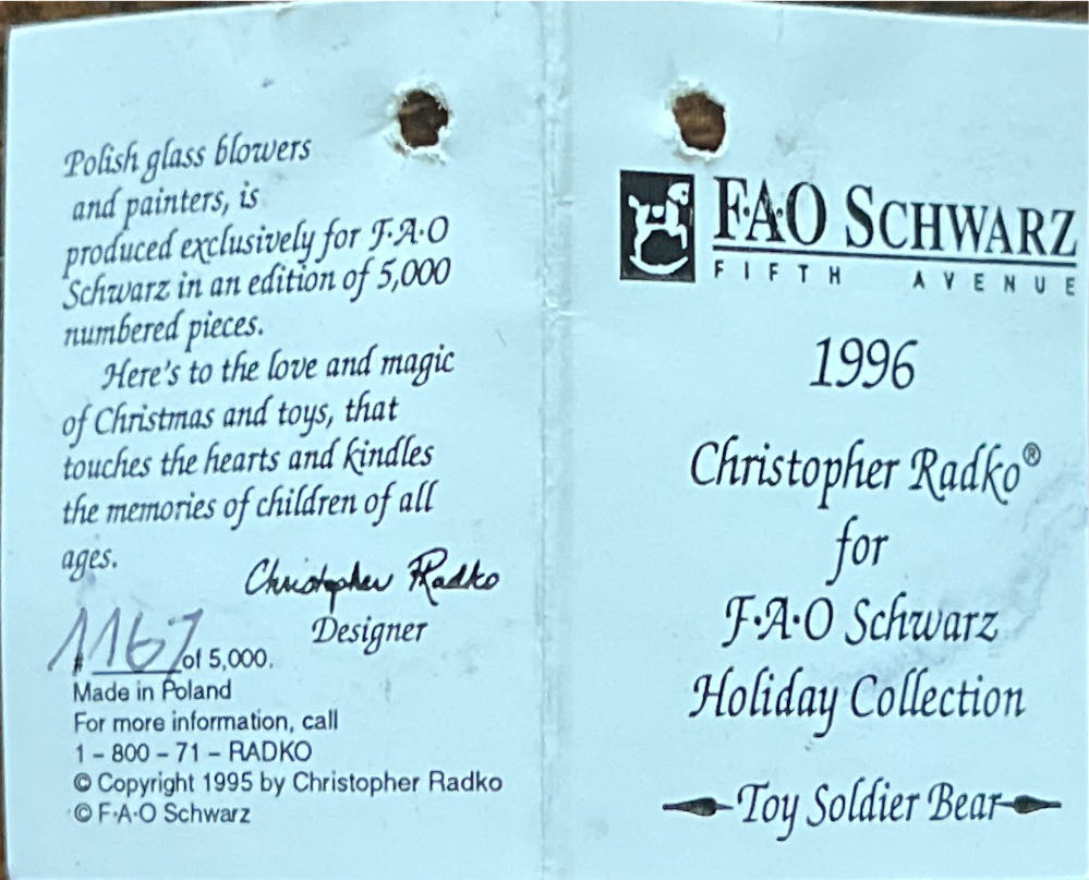 Toy Soilder Bear - FAO Schwartz ornament collectible - Main Image 3