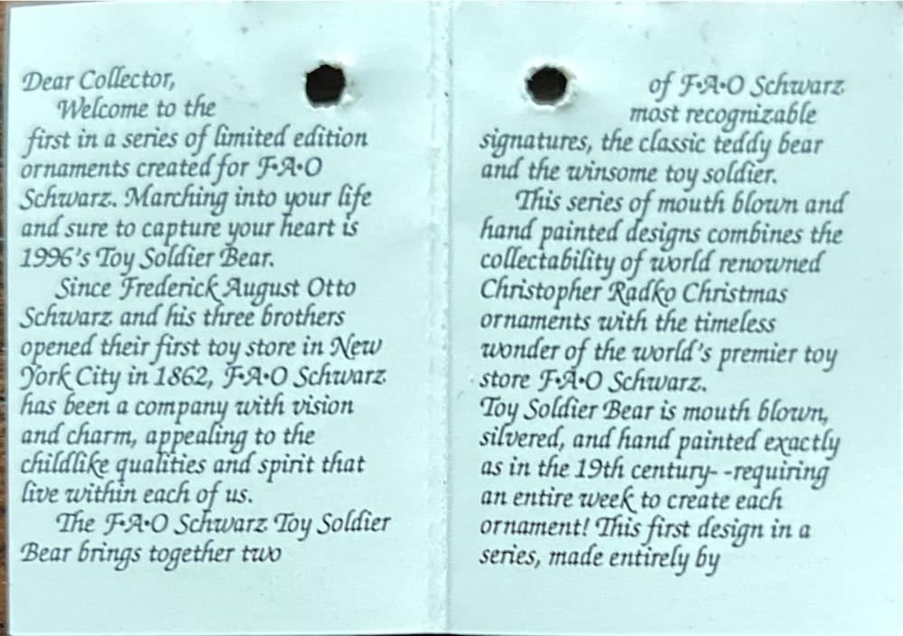 Toy Soilder Bear - FAO Schwartz ornament collectible - Main Image 4