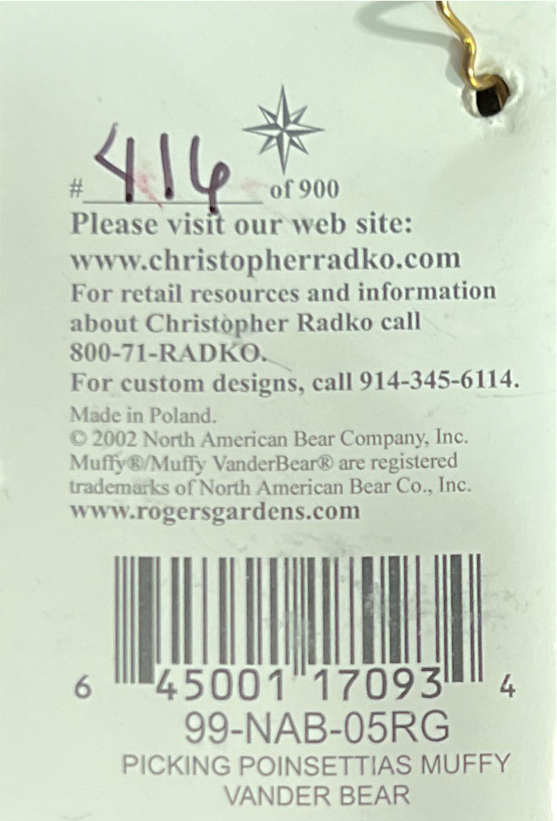 Muffy Vanderbear Picking Poinsettias - Muffy VanderBear ornament collectible - Main Image 3