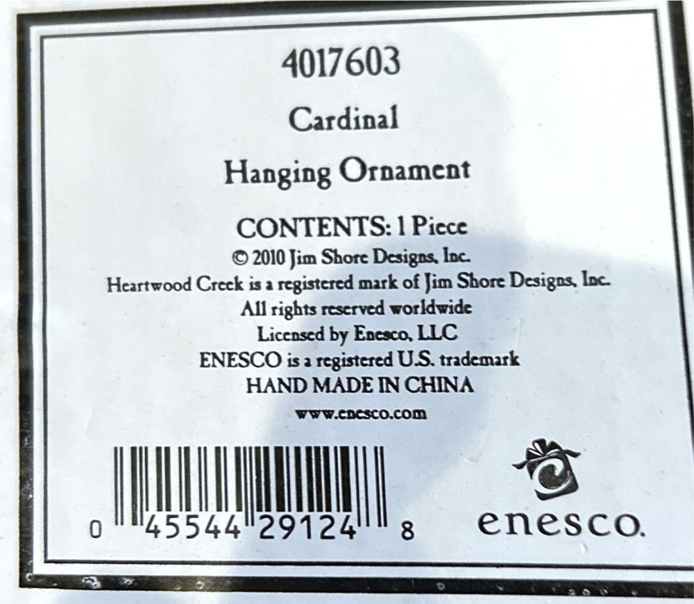Enesco Jim Shore Heartwood Creek Cardinal Sitting On Holly ...  ornament collectible [Barcode 045544291248] - Main Image 1