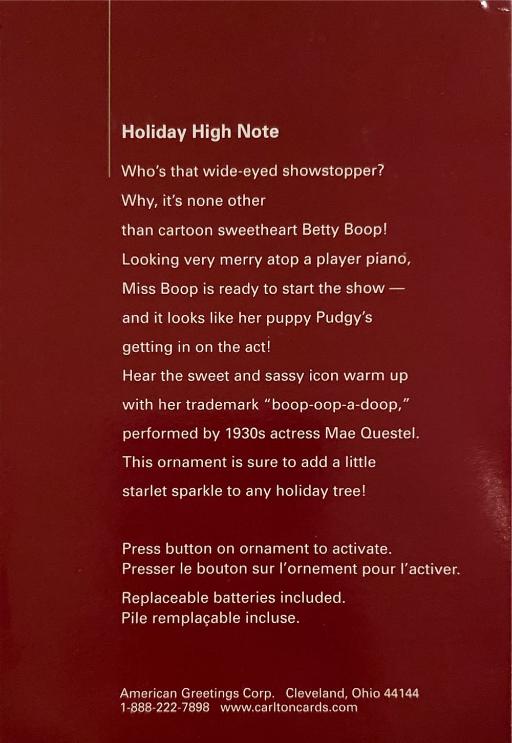 Holiday High Note-Betty Boop Carlton - Betty Boop (Betty Boop) ornament collectible [Barcode 661526377276] - Main Image 3