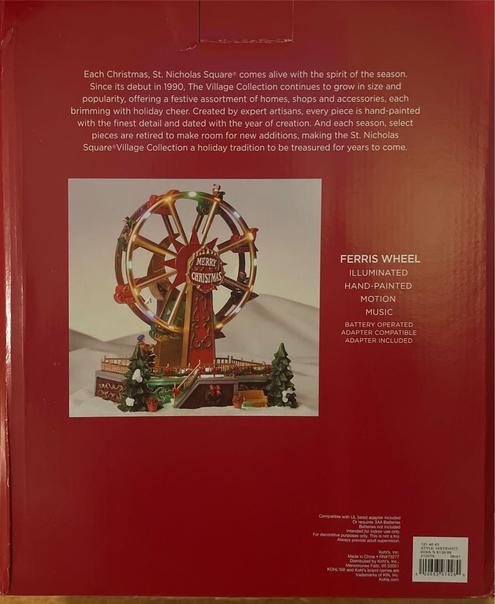 St Nicholas Square Ferris Wheel Illuminated Motion Music 8 Songs New In Box !  ornament collectible [Barcode 400693974280] - Main Image 4