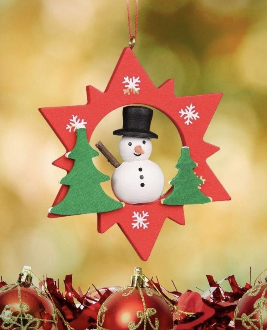 ASSORTED RED STARS WITH SNOWMAN/SANTA/ANGEL  (German Ornaments) ornament collectible - Main Image 2