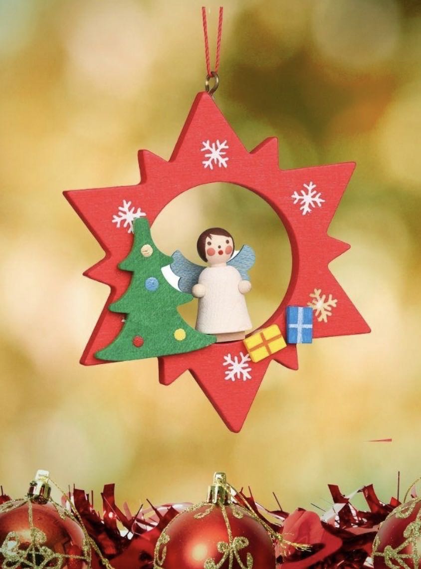 ASSORTED RED STARS WITH SNOWMAN/SANTA/ANGEL  (German Ornaments) ornament collectible - Main Image 4