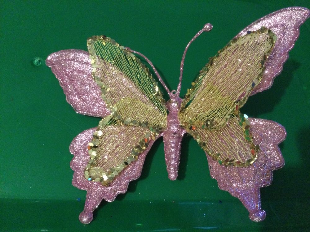 Butterfly Pink with Gold - Holiday Time ornament collectible - Main Image 2