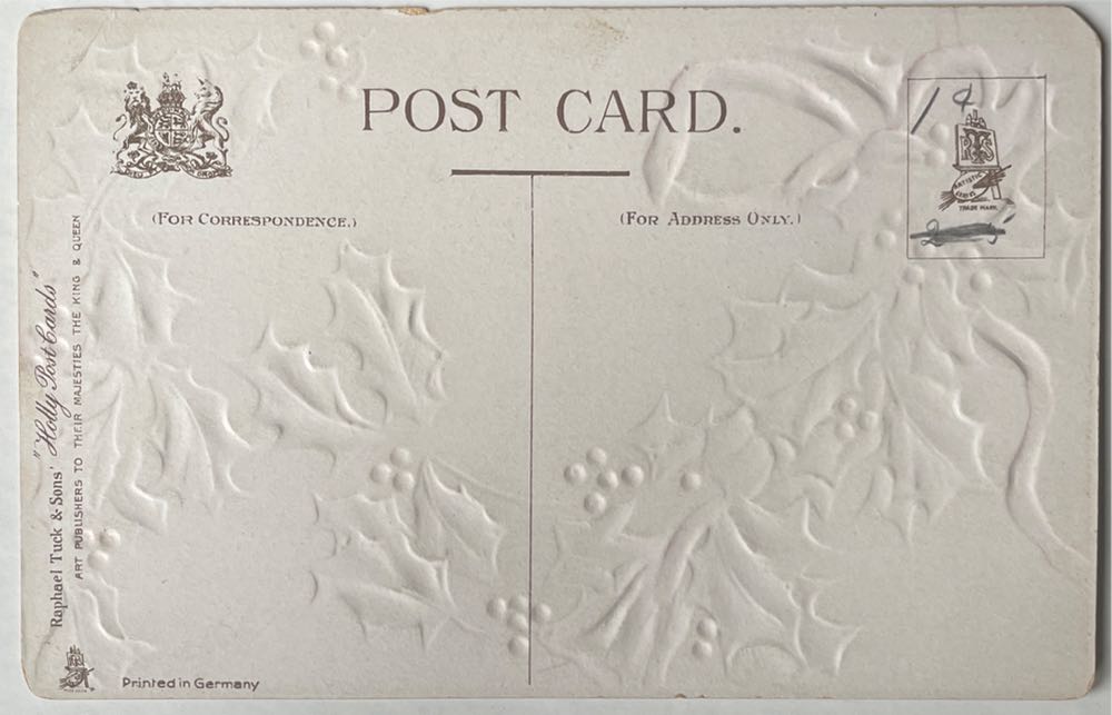 Postcard - Christmas - Ralph Tuck & Sons - “A Happy Christmas”  - Church & Holly - Christmas (Postcard) ornament collectible - Main Image 2