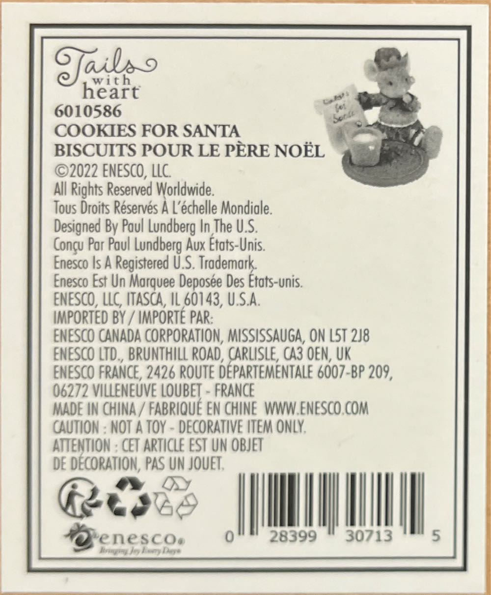 Enesco Tails With Heart Cookies For Santa  ornament collectible [Barcode 028399307135] - Main Image 1