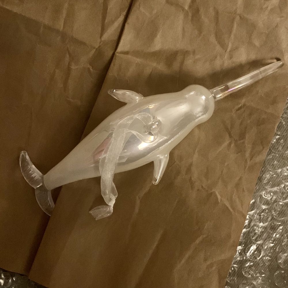 NARWHAL GLASS ORNAMENT  (Hanging Ornament) ornament collectible - Main Image 2